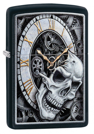 Зажигалка ZIPPO Skull Clock с покрытием Black Matte ,29854