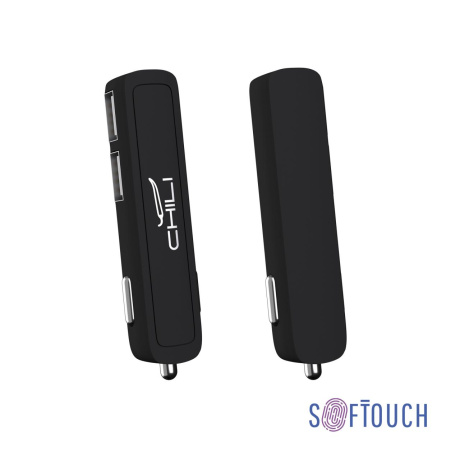 Автомобильное зарядное устройство Slam с 2-мя разъёмами USB, покрытие soft touch