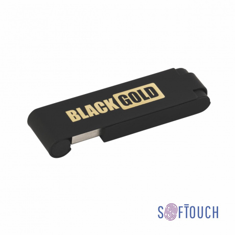 Флеш-карта Case, объем памяти 16GB, черный/золото, покрытие soft touch