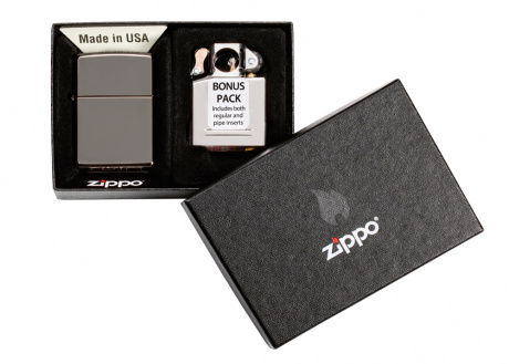 Подарочный набор ZIPPO: зажигалка Black Ice® и вставной блок для зажигалок для трубок ,29789