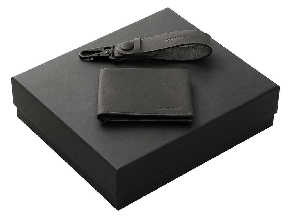 Подарочный набор Long River: кошелек, ремешок для ключей (без лого Long River), синяя коробка