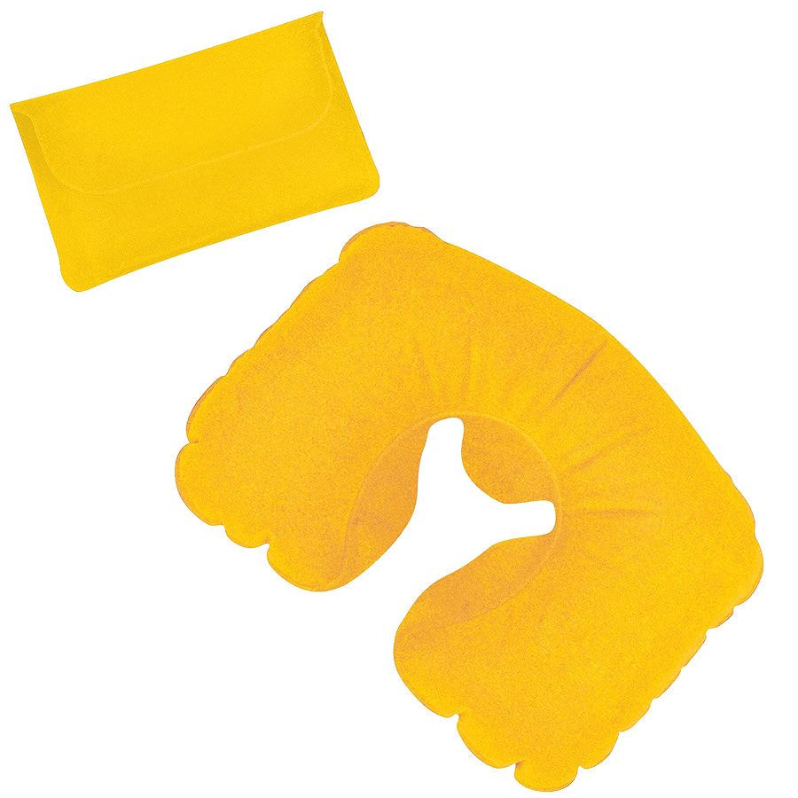 Подушка ROAD надувная дорожная в футляре; желтый; 43,5х27,5 см; твил; шелкография
