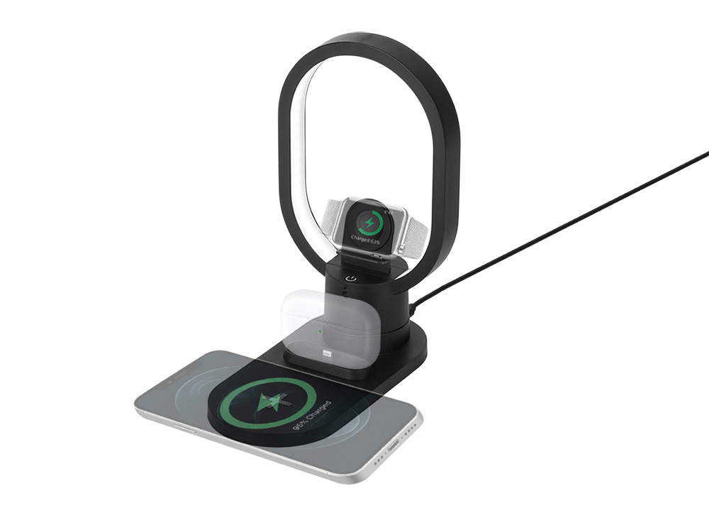 Беспроводная зарядная станция 4-в-1 Portal c лампой, 15 Вт, белый