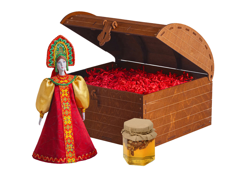 Подарочный набор: кукла фарфоровая, мед, голубой