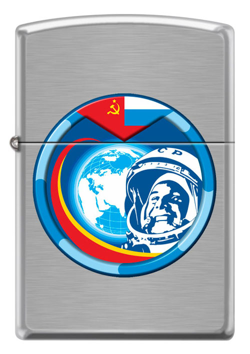 Зажигалка ZIPPO Гагарин с покрытием Brushed Chrome ,200 COSMONAUT