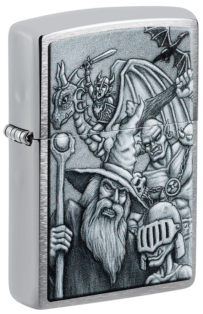 Зажигалка ZIPPO Mystical Beings Design с покрытием Brushed Chrome ,46579