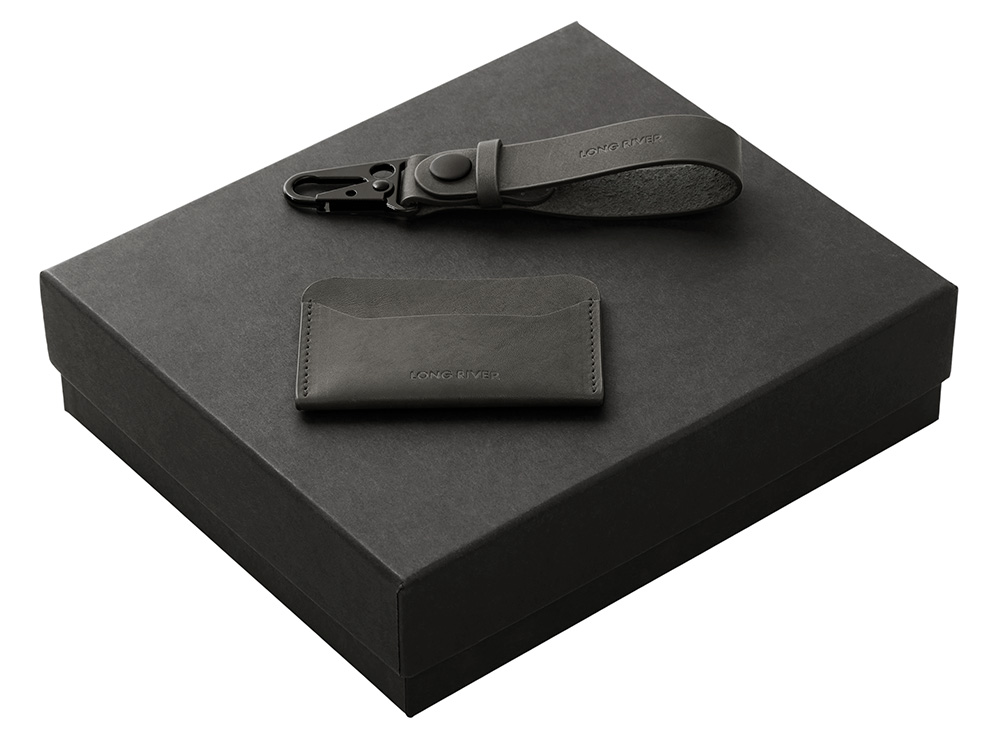 Подарочный набор Long River: картхолдер, ремешок для ключей (без лого Long River), синяя коробка