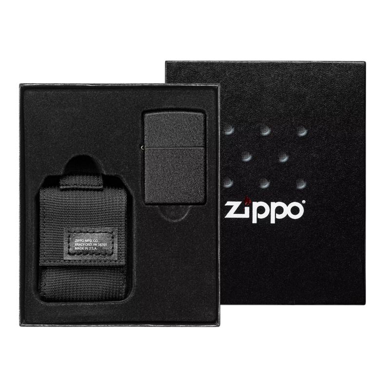 Набор ZIPPO: чёрная зажигалка Black Crackle® и чёрный нейлоновый чехол ,49402