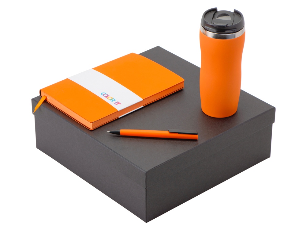 Подарочный набор c блокнотом С3, ручкой и термокружкой Mony Steel, оранжевый