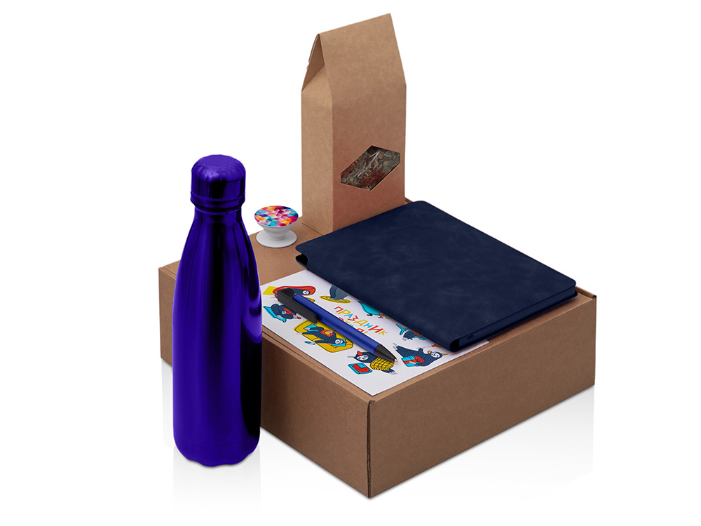 Подарочный набор с термобутылкой, блокнотом, ручкой и чаем, черный