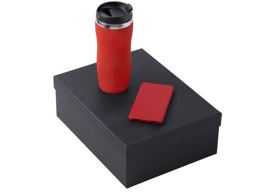 Подарочный набор c вакуумной термокружкой и повербанком С2, фиолетовый