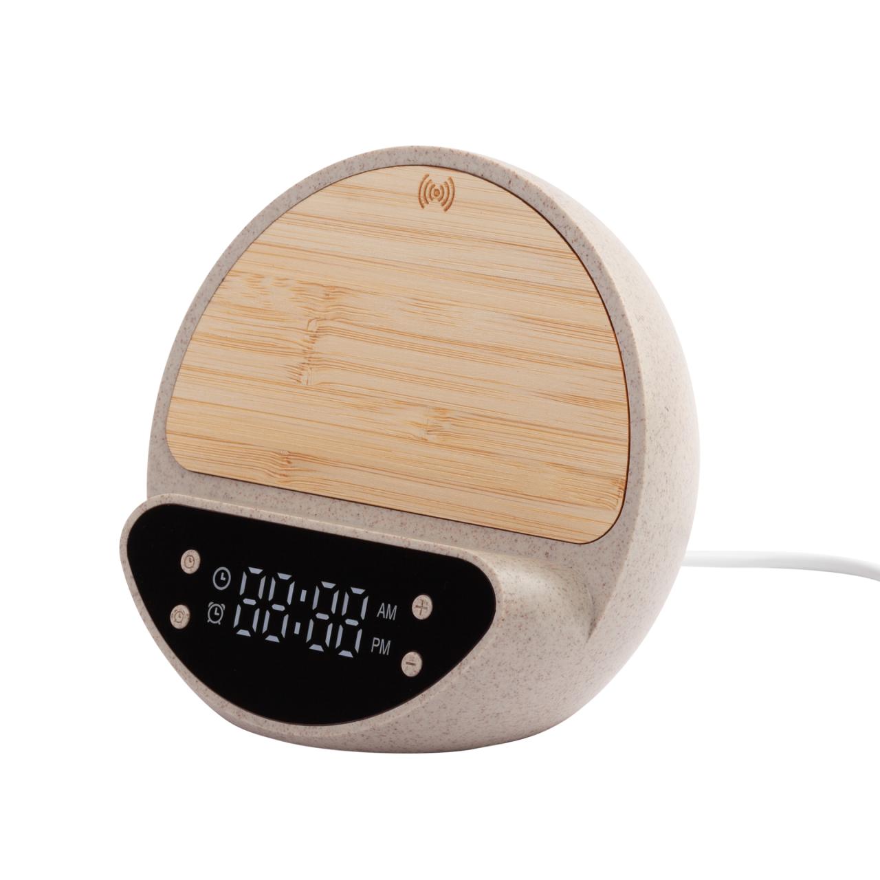 Настольные часы Smiley с беспроводным (10W) зарядным устройством и будильником, пшеница/бамбук/пластик