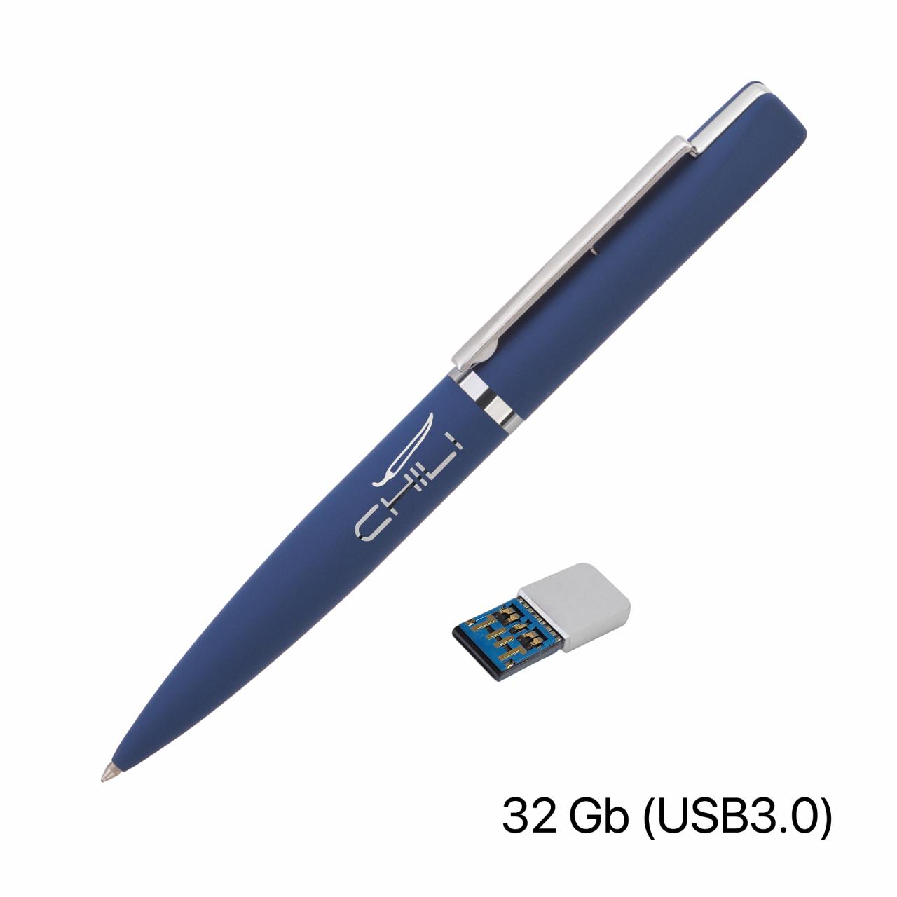 Ручка шариковая Callisto с флеш-картой 32Gb (USB3.0), покрытие soft touch