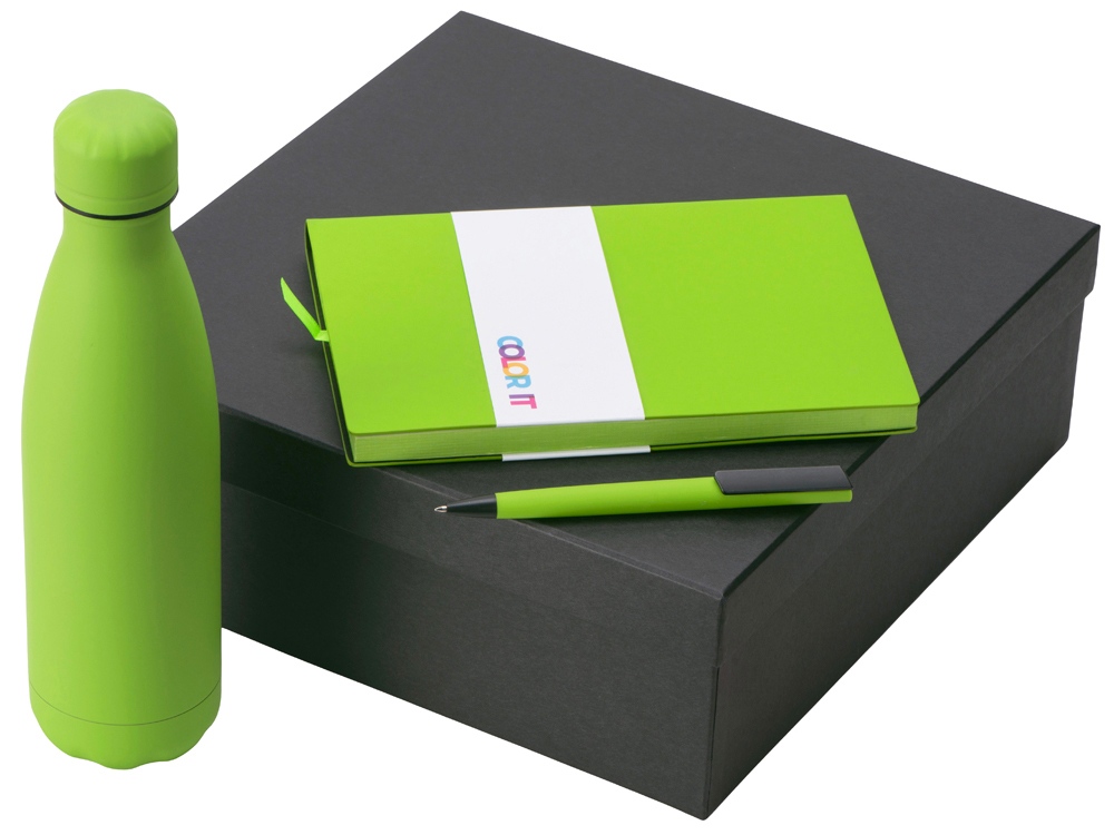 Подарочный набор c блокнотом C3, ручкой и термобутылкой, темно-синий