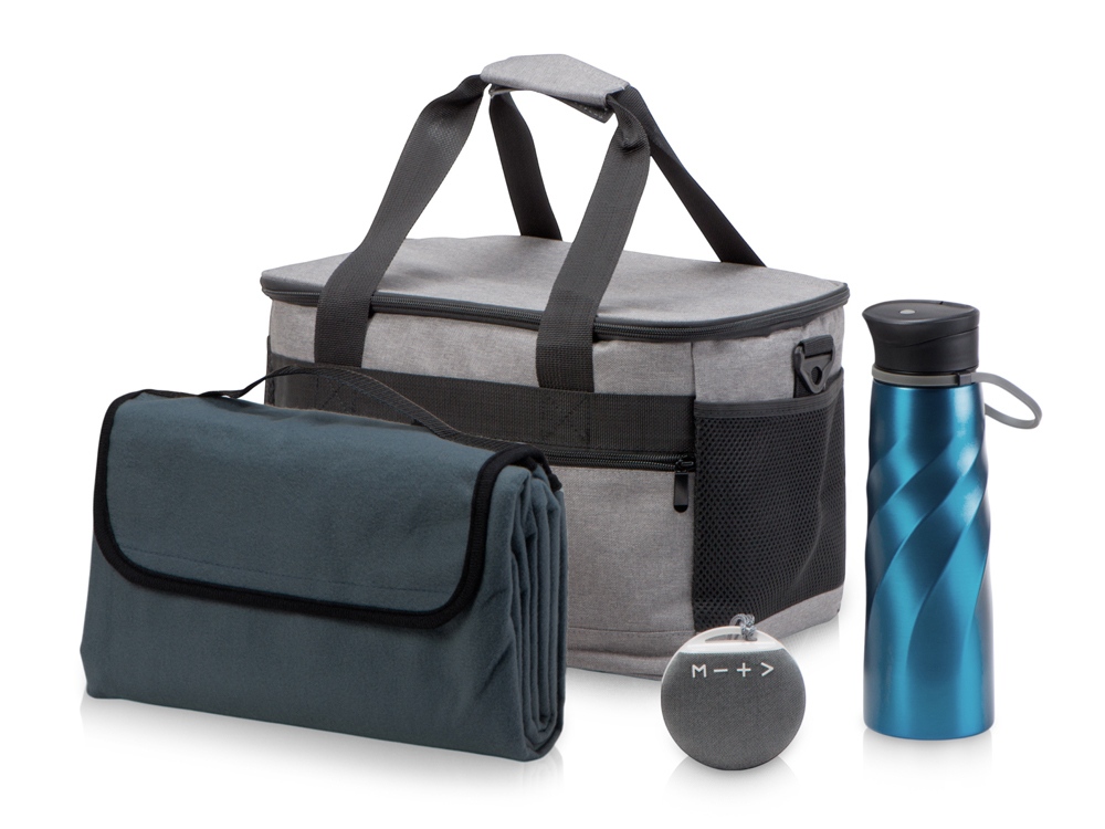 Подарочный набор с пледом и колонкой в сумке - холодильнике Musical trek, красный