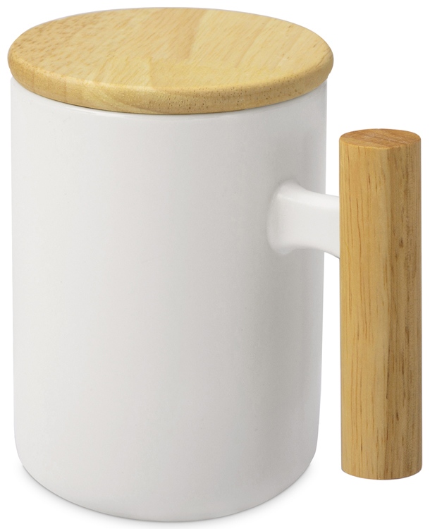 Кружка с ручкой и крышкой из каучукового дерева Jeny, серый