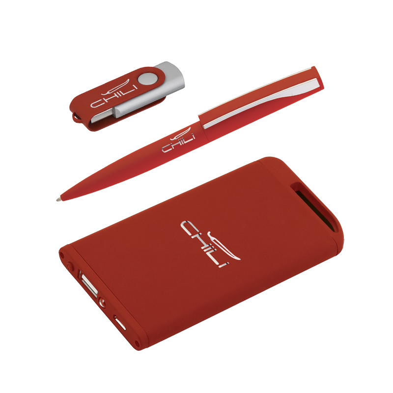 Набор ручка + флеш-карта 16Гб + зарядное устройство 4000 mAh, soft touch