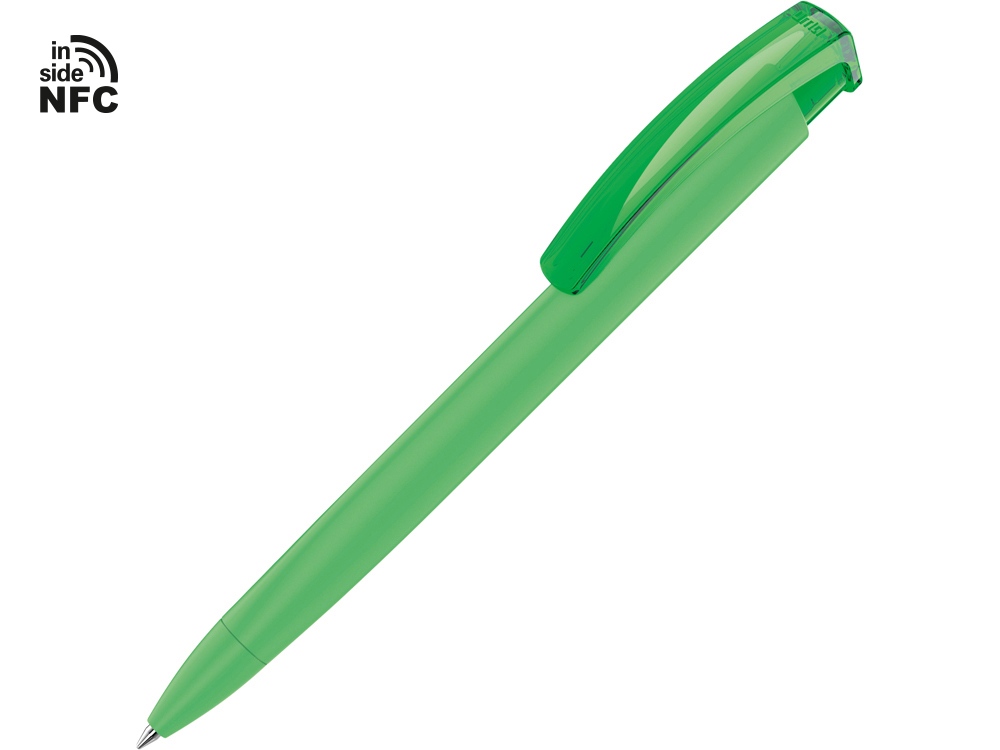 Ручка пластиковая шариковая трехгранная Trinity K transparent Gum soft-touch с чипом передачи инфо, темно-зеленый