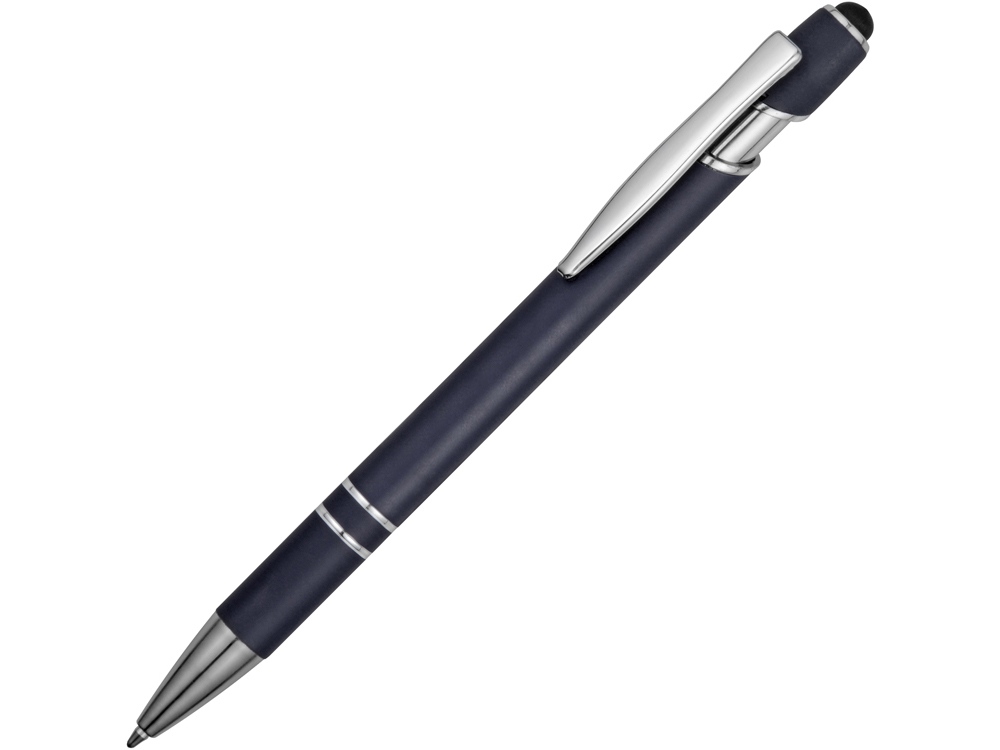 Ручка металлическая soft-touch шариковая со стилусом Sway, ярко-синий/серебристый