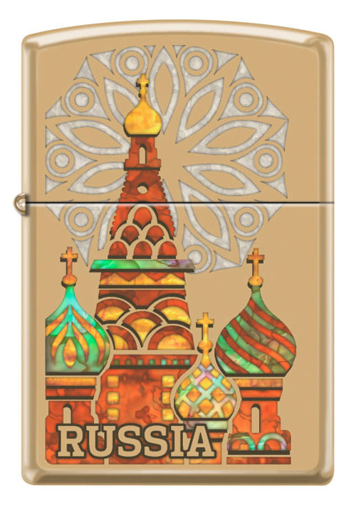 Зажигалка ZIPPO Россия с покрытием High Polish Brass ,254B KREMLIN