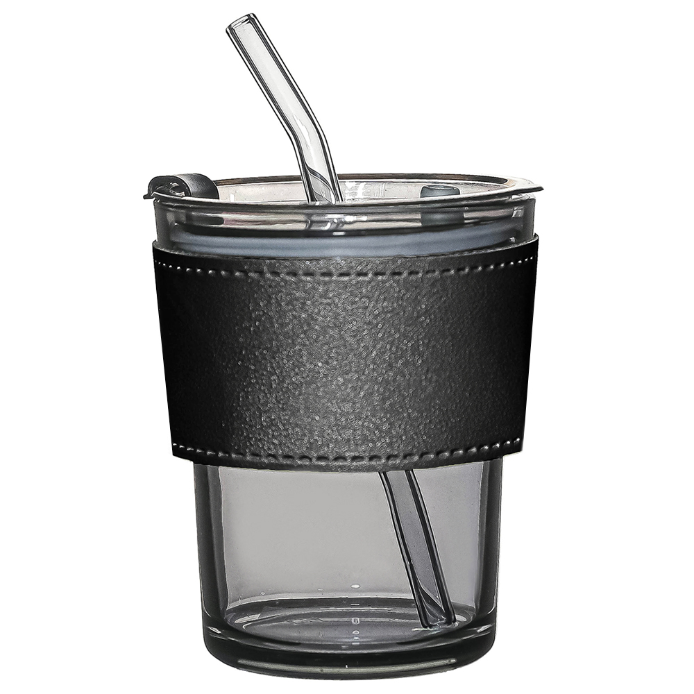 Стакан стеклянный с трубочкой и капхолдером Karamel, черный