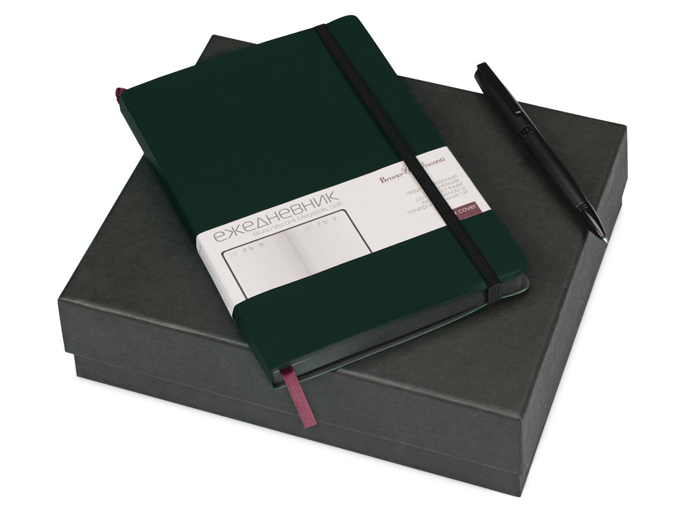 Подарочный набор Bruno Visconti Megapolis Soft: ежедневник А5 недат., ручка шарик., зеленый/черный