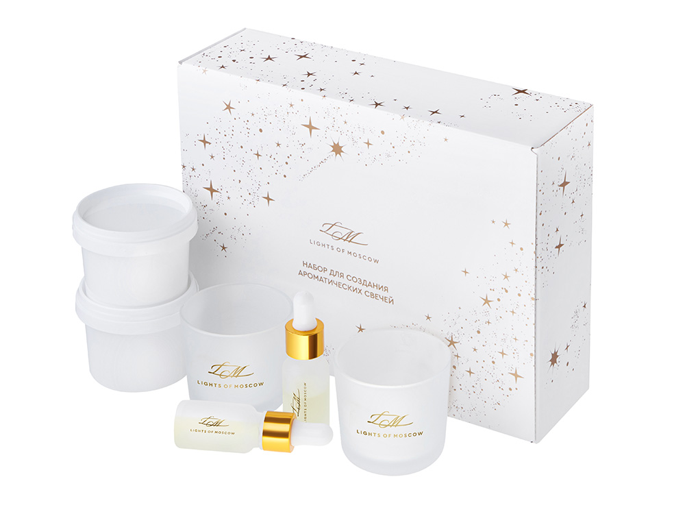 Набор для создания 2-х ароматических свечей: амбра и табак/маракуйя, сандал и пачули (без лого LM)