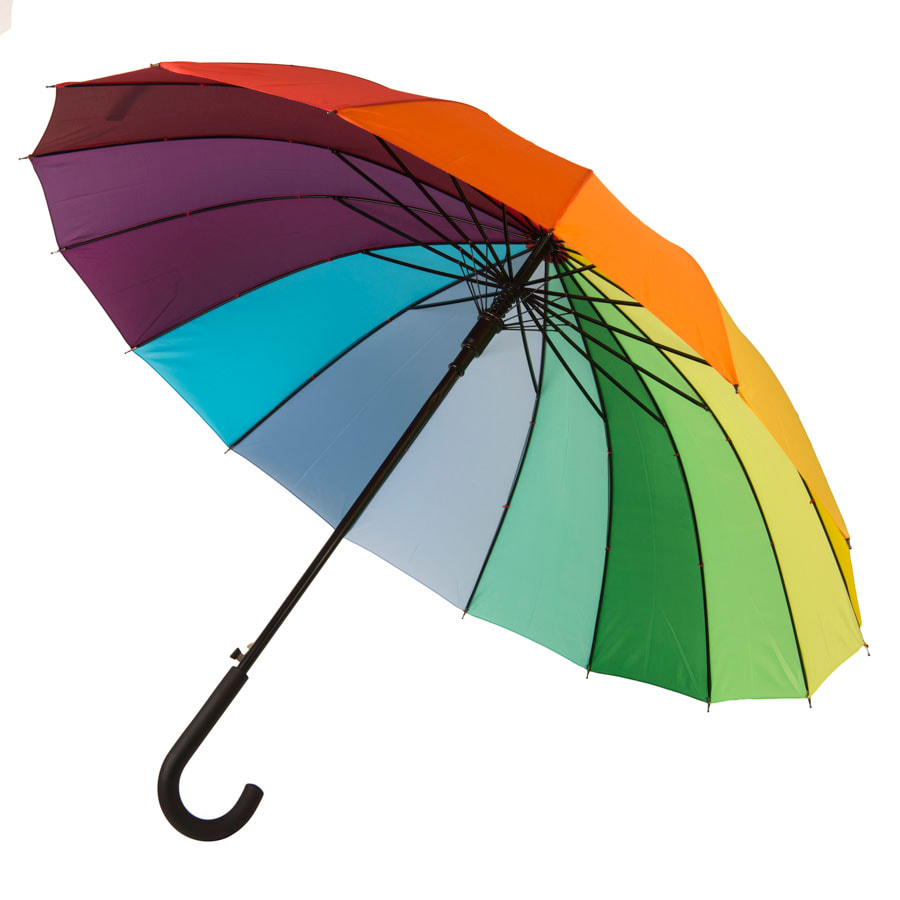 Зонт-трость Радуга, пластиковая ручка, полуавтомат