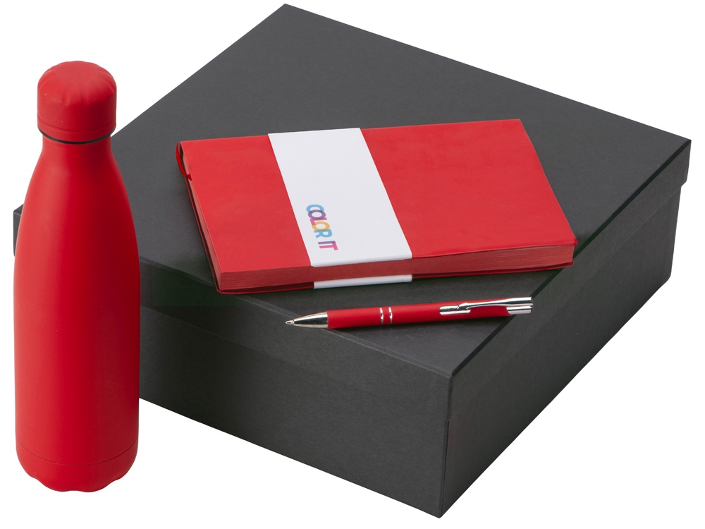 Подарочный набор с блокнотом С3, металлической ручкой и термобутылкой, темно-синий