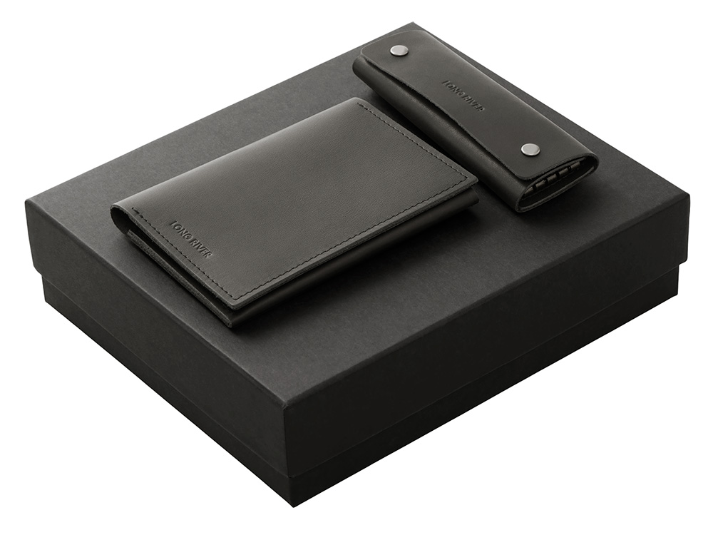 Подарочный набор Long River: обложка для паспорта, ключница (без лого Long River), синяя коробка