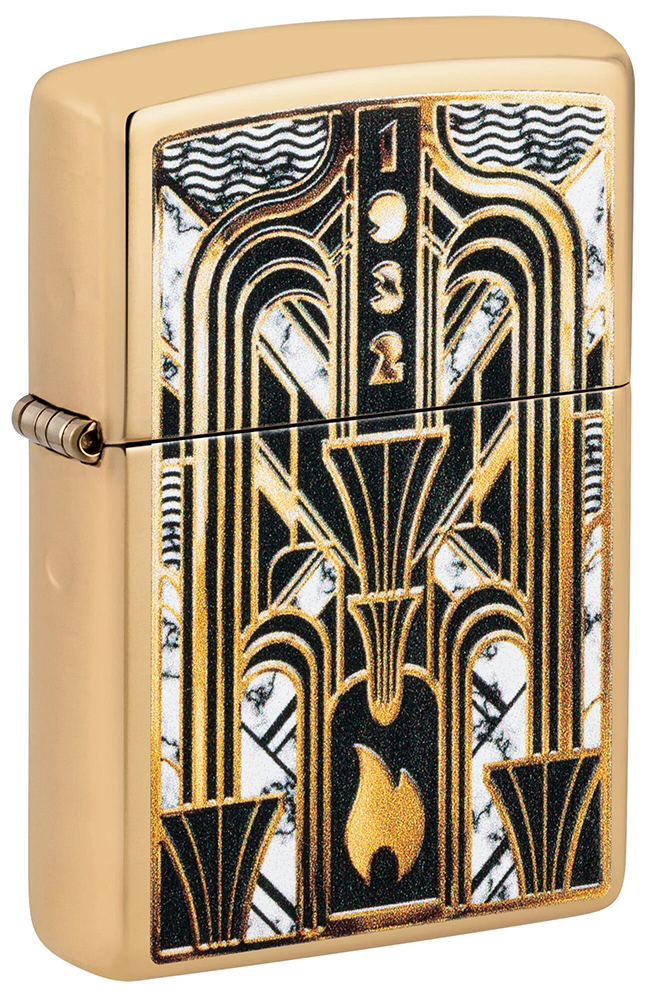 Зажигалка ZIPPO Art Deco Flame с покрытием High Polish Brass ,46585