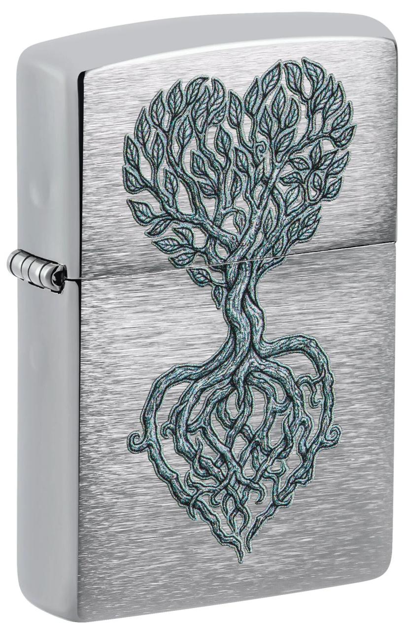 Зажигалка ZIPPO Rooted in Love Design с покрытием Brushed Chrome ,46232