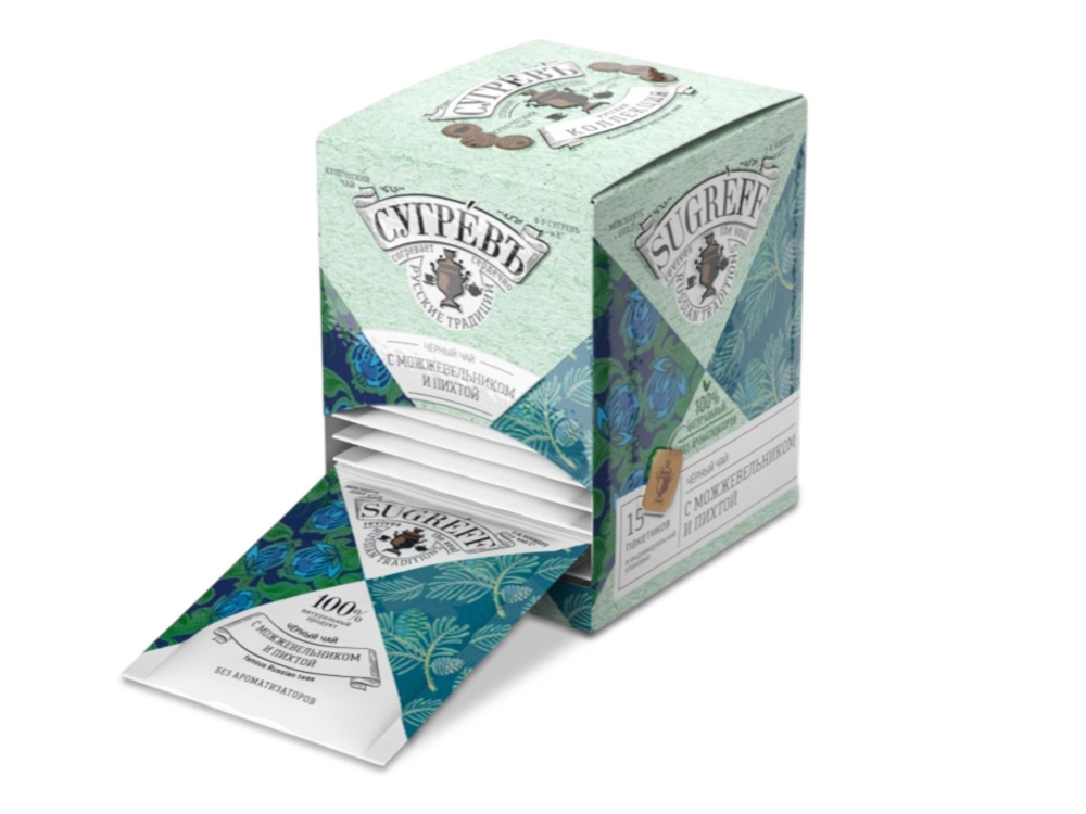 Черный чай с имбирем и апельсином в индивидуальном саше конверте, 15 пакетиков