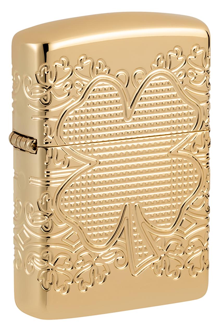 Зажигалка ZIPPO Armor® Lucky Clover с покрытием High Polish Gold Plate ,46301