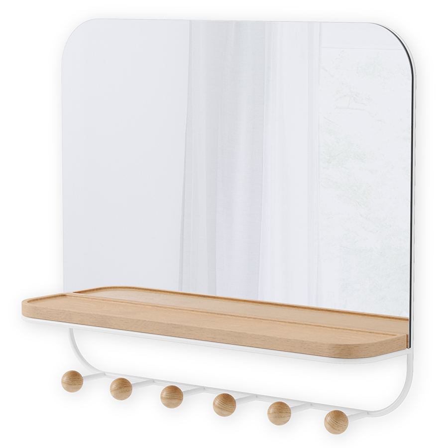 Зеркало с крючками для аксессуаров estique, 46х41 см, белое/натуральное дерево