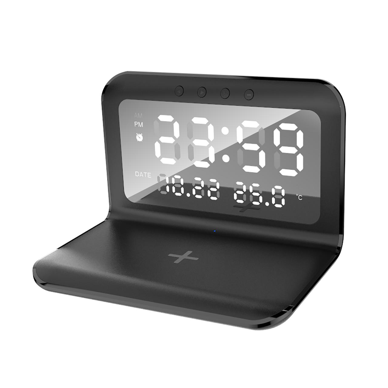Настольные часы Smart Time с беспроводным (15W) зарядным устройством, будильником и термометром, со съёмным дисплеем