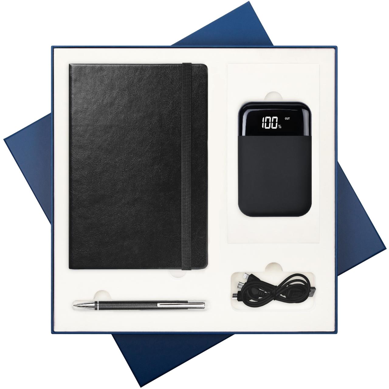 Подарочный набор Birmingham Btobook, черный (ежедневник, ручка, аккумулятор)