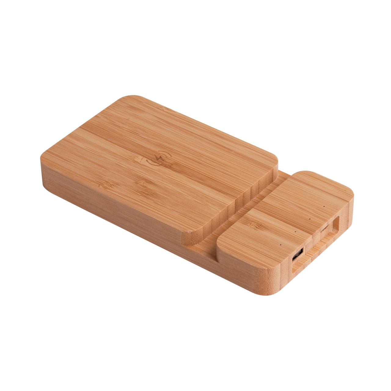 Беспроводное (10W) зарядное устройство Bamboo Power 5000 mAh с подставкой под смартфон, бамбук