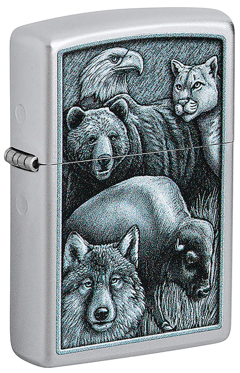Зажигалка ZIPPO Animal Kingdom Design с покрытием Satin Chrome ,46237