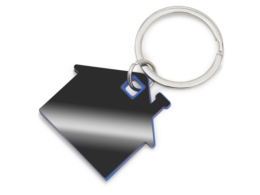 Металлический брелок с пластиковой цветной вставкой SteelPop House, серебристый с зеленым яблоком